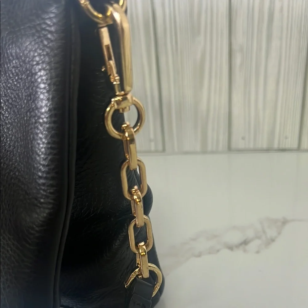 Tory Burch Bombe Fold-Over Crossbody/Clutch Black Pebbled Leather Bag